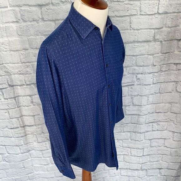 Michael Michael Kors button down men’s blue print Longsleeve dress shirt size 16 - Picture 4 of 11